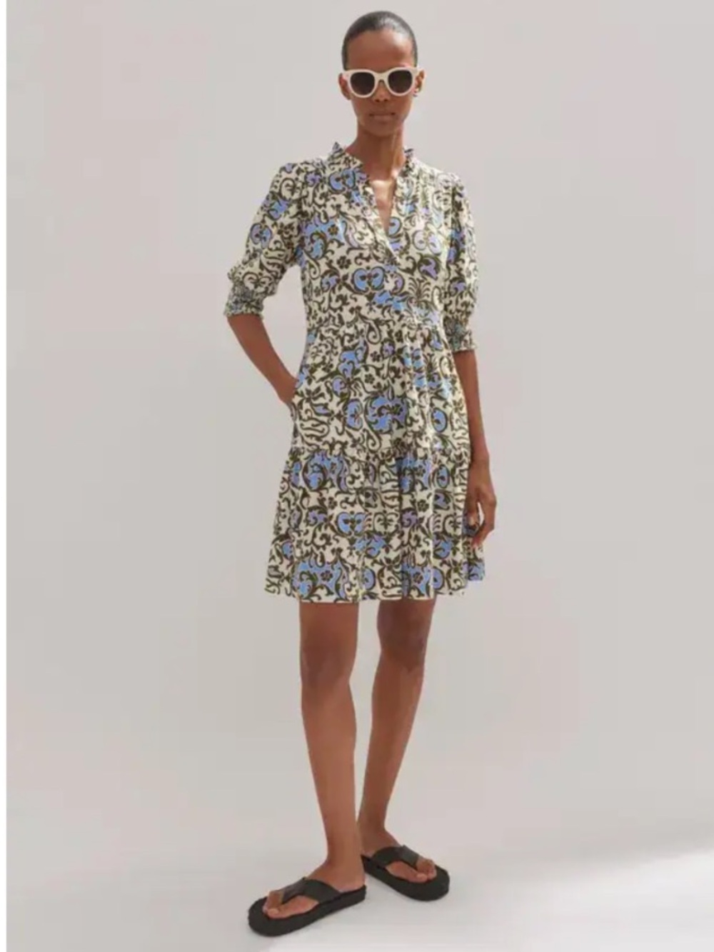 Me+Em ME+EM Batik Floral Print Short Slub Dress 12